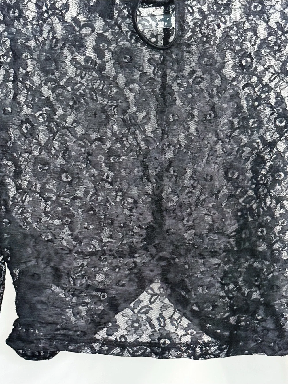 H&M Divided Black Floral Lace Twist Front Bell Sleeve Crop Top XS Goth